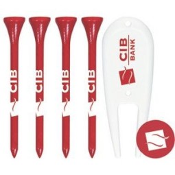 Package of Four 2.75" Golf Tees +  1 Divot Tool + 1 Ball Marker